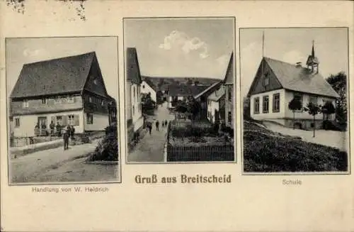 Ak Breitscheid in Hessen, Geschäftshaus W. Heidrich, Schule