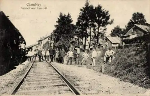 Ak Chambley Meurthe et Moselle, Bahnhof Gleisseite, Lazarett, Soldaten