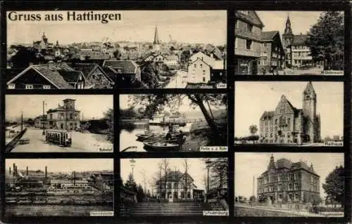 Ak Hattingen an der Ruhr, Rathaus, Schulenburg, Markt, Bahnhof, Henrichshütte, Progymnasium