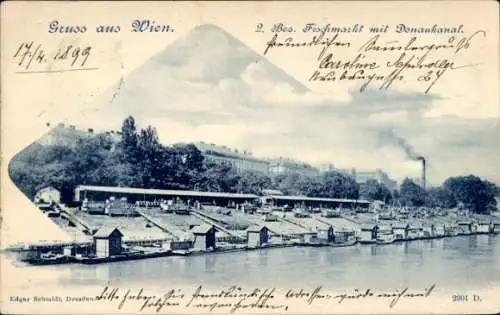 Ak Wien 2. Leopoldstadt Österreich, Fischmarkt mit Donaukanal