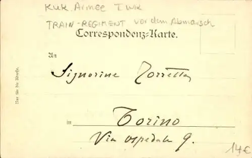 Ak Train-Regiment in Marschaufstellung, KuK Armee