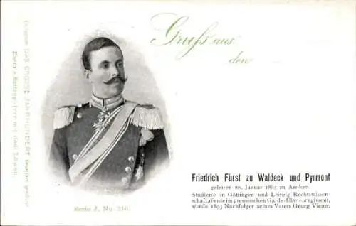 Ak Fürst Friedrich zu Waldeck und Pyrmont, Portrait, Das große Jahrhundert J 316