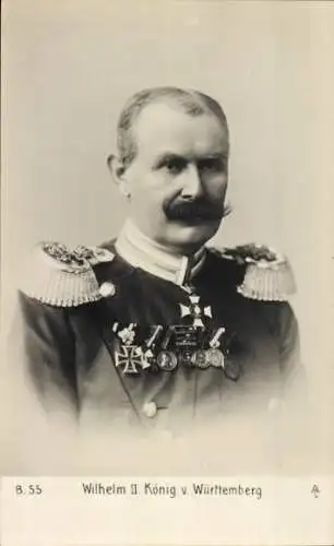 Ak Wilhelm II., König von Württemberg, Portrait, Orden