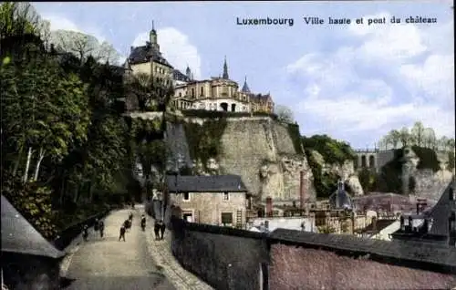 Ak Luxemburg, Oberstadt- und Burgbrücke, Brücke, Ortschaft