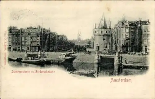 Relief Ak Amsterdam Nordholland Niederlande, Schreyerstoren und Gelderschekade