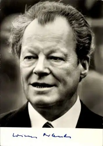 Ak Willy Brandt, Vorsitzender der SPD, Bundeskanzler, Porträt, Autogramm