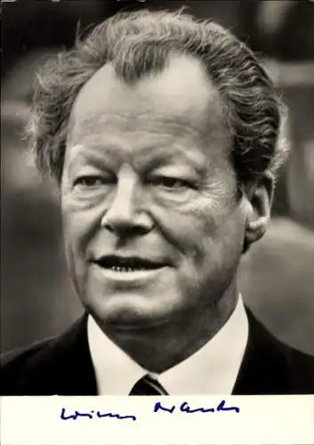 Ak Willy Brandt, Vorsitzender der SPD, Bundeskanzler, Porträt, Autogramm