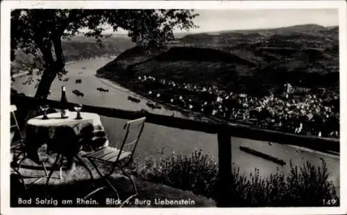 Ak Bad Salzig Boppard am Rhein, Panorama, Blick von Burg Liebenstein