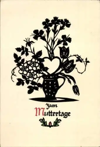 Scherenschnitt Künstler Ak Plischke, Georg, Glückwunsch Muttertag, Blumen, Blumenvase