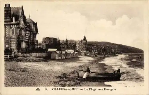 Ak Villers sur Mer Calvados, Plage vers Houlgate, Boot