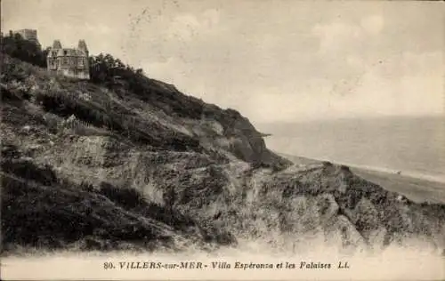 Ak Villers sur Mer Calvados, Villa Esperanza, Falaises