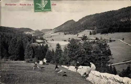 Ak Pontarlier Doubs, Route, Mauer, Kinder