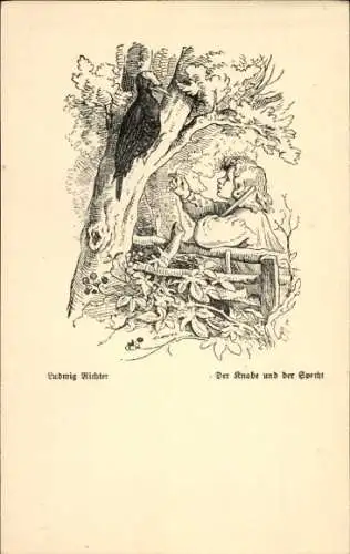 Künstler Ak Richter, L., Fabel, Knabe und Specht