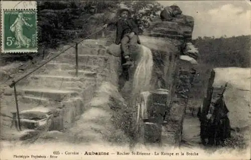 Ak Aubazine Correze, Rocher St-Etienne, la Rampe et la Breche