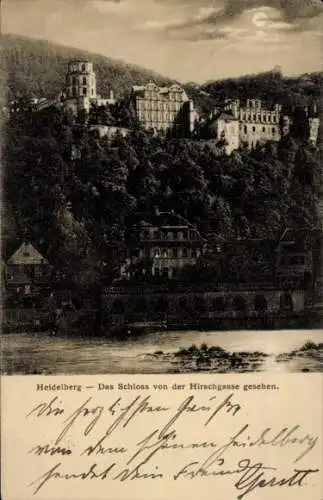 Ak Heidelberg am Neckar, Blick von Hirschgasse auf Schloss