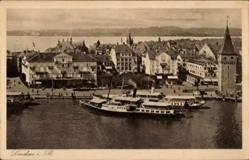 Ak Lindau am Bodensee Schwaben, Teilansicht, Turm, Schiffe