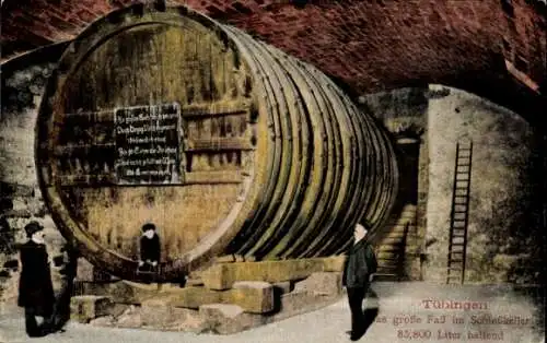 Ak Tübingen am Neckar, Schlosskeller, großes Fass, 85.800 Liter haltend