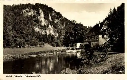 Ak Schottersmühle Wiesenttal Fränkische Schweiz, Mühle, Felsen