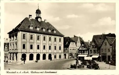 Ak Neustadt an der Aisch Mittelfranken, Rathaus mit Storchennest