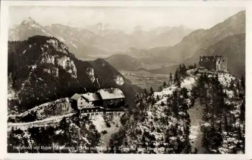 Ak Pfronten im Allgäu Bayern, Burghotel und Ruine Falkenstein, Zugspitze