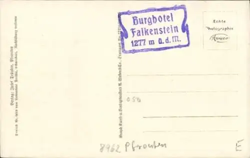 Ak Pfronten im Allgäu Bayern, Burghotel und Ruine Falkenstein, Zugspitze