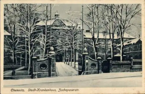 Ak Chemnitz in Sachsen, Stadt-Krankenhaus, Zschopauer Straße, Winter