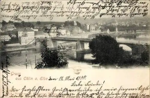 Ak Cölln an der Elbe Meißen Sachsen, Teilansicht, Brücke