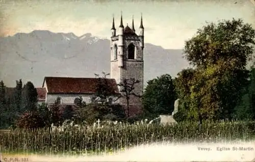 Ak Vevey Kanton Waadt, Kirche Saint-Martin