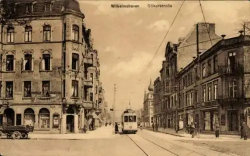 Ak Wilhelmshaven in Niedersachsen, Gökerstraße, Straßenbahn 1