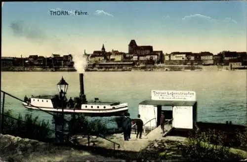 Ak Toruń Thorn Westpreußen, Blick auf die Fähre, Thorner Lebenstropfen, Anlegestelle