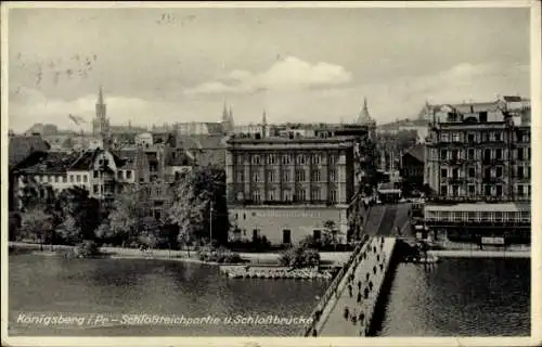 Ak Kaliningrad Königsberg Ostpreußen, Schlossteichpartie und Schlossbrücke