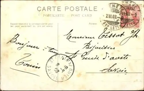 Ak Genf, Hôtel des Postes, Rue du Mont Blanc, Straßenbahn