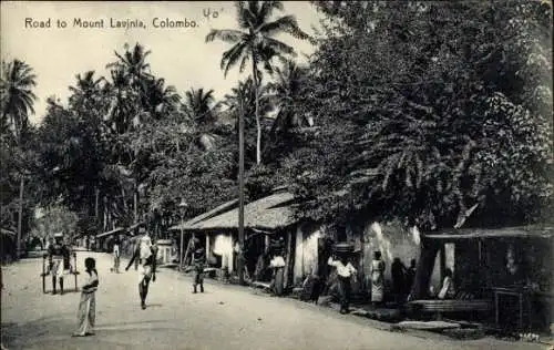 Ak Colombo Ceylon Sri Lanka, Straße zum Mount Lavinia, Hütte, Palmen