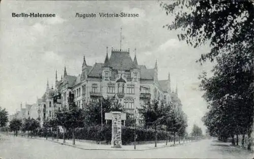 Ak Berlin Wilmersdorf Halensee, Auguste Victoria Straße, Eckgebäude, Litfaßsäule