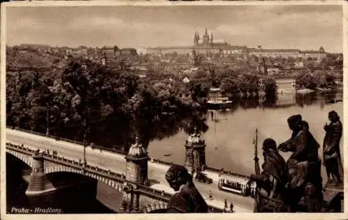 Ak Hradčany Hradschin Praha Prag Tschechien, Stadtansicht, Brücke