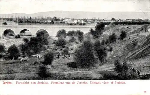 Ak Jericho Palästina, Fernsicht vom Ort, Brücke, Hirten