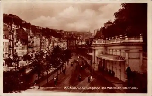 Ak Karlovy Vary Karlsbad Stadt, Kreuzgasse, Mühlbrunnenkolonnade