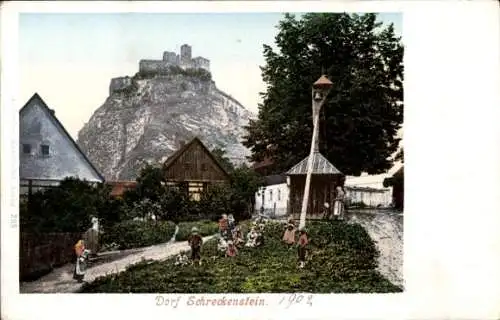 Ak Strekov Schreckenstein Ústí nad Labem Aussig Elbe Stadt, Dorfpartie, Burg