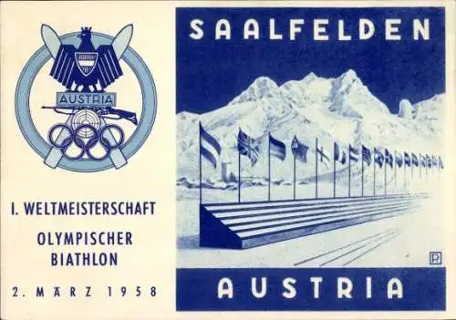 Ak Saalfelden am Steinernen Meer in Salzburg, 1. Weltmeisterschaft Olympischer Biathlon 1958