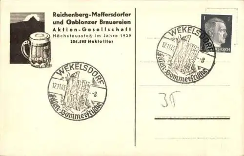 Ak Vratislavice nad Nisou Maffersdorf Region Reichenberg, Reichenberg-Maffersdorfer Brauerei