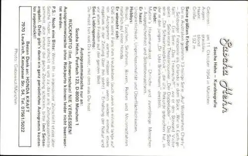 Ak Schauspieler Sascha Hehn, Portrait, Autogramm