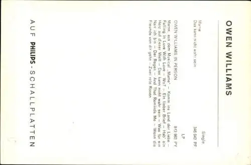 Ak Sänger Owen Williams, Portrait, Autogramm