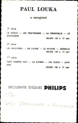 Ak Sänger Paul Louka, Portrait, Autogramm