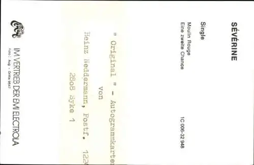 Ak Sängerin Severine, Portrait, Autogramm