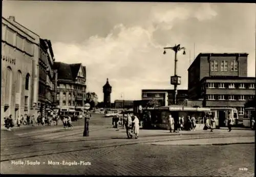 Ak Halle an der Saale, Marx Engels Platz, Wasserturm, Tram