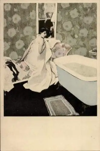 Künstler Ak Dame im Badezimmer, Simplicissimus VIII 2