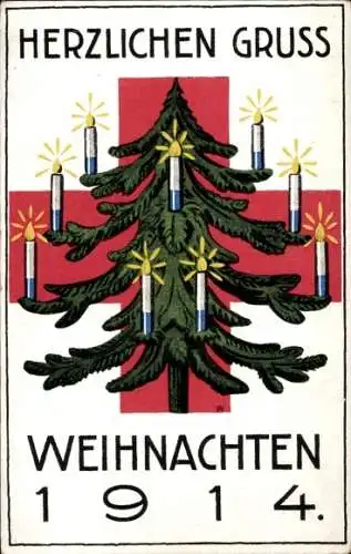 Ak Glückwunsch Weihnachten, Kriegsweihnacht 1915, Tannenbaum, Rotes Kreuz