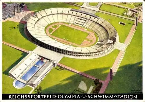 Künstler Ak Berlin Charlottenburg, Reichssportfeld, Schwimmstadion, Olympia 1936