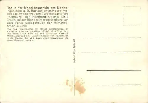 Ak Hamburg Mitte Altstadt, Modellbauschule des Marineingenieurs a. D. Bartsch, Modellschiff Hamburg