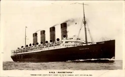 Ak Dampfer RMS Mauretania, Cunard Line